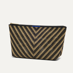 The Large Travel Pouch Set in Toffee Chevron shown from the side.