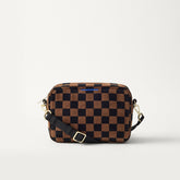 EXT | The Crossbody Camera Bag in ReVelvet™ Umber Check, shown from the front.