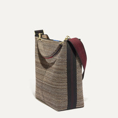 The Bucket Bag in Cacao Herringbone shown in a diagonal view.