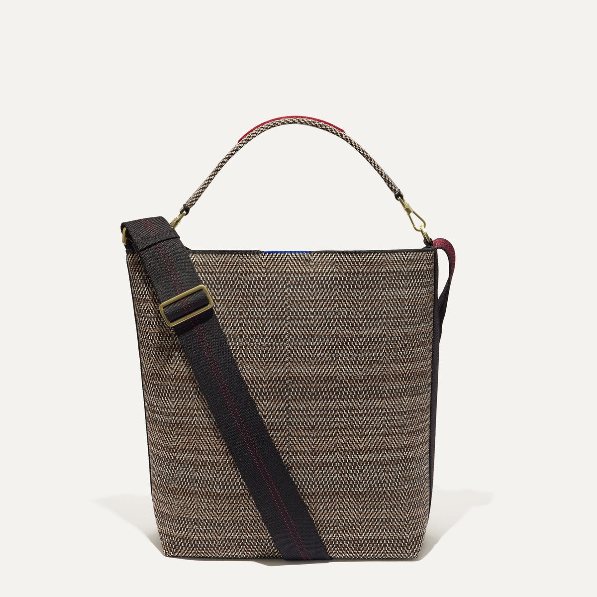 PLP |The Bucket Bag in Cacao Herringbone shown from the front.
