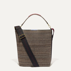 PLP |The Bucket Bag in Cacao Herringbone shown from the front.