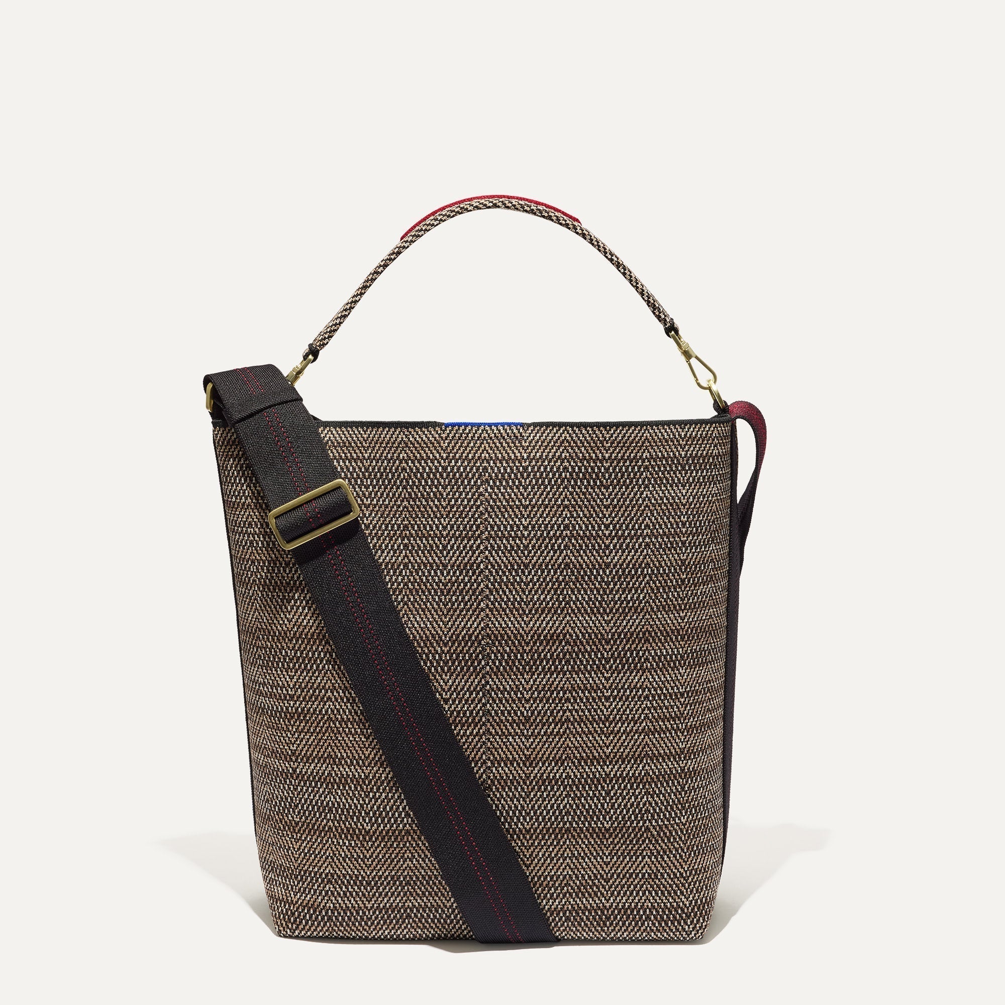PLP |The Bucket Bag in Cacao Herringbone shown from the front.