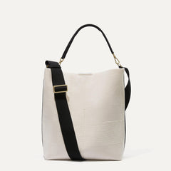 PLP |The Merino Bucket Bag in Pearl White shown from the front.