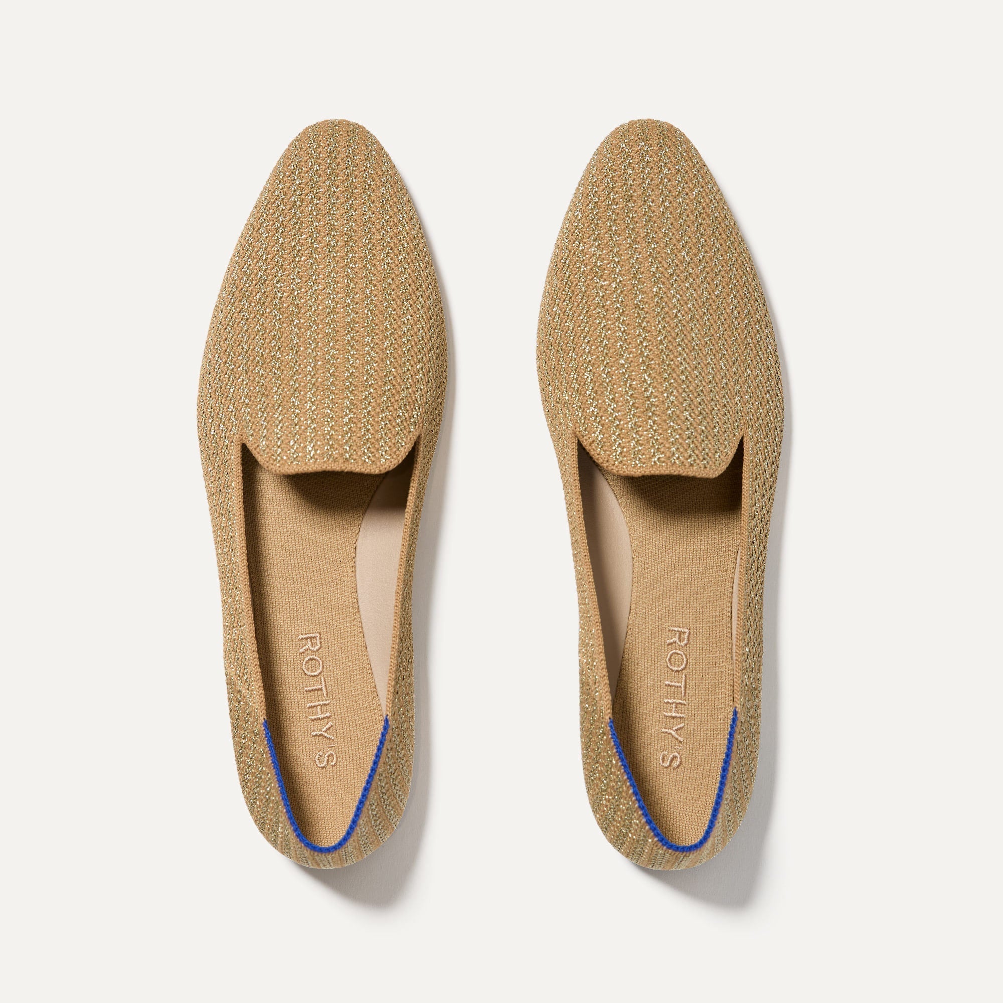 The Almond Loafer in Gold Stripe shown from the top.