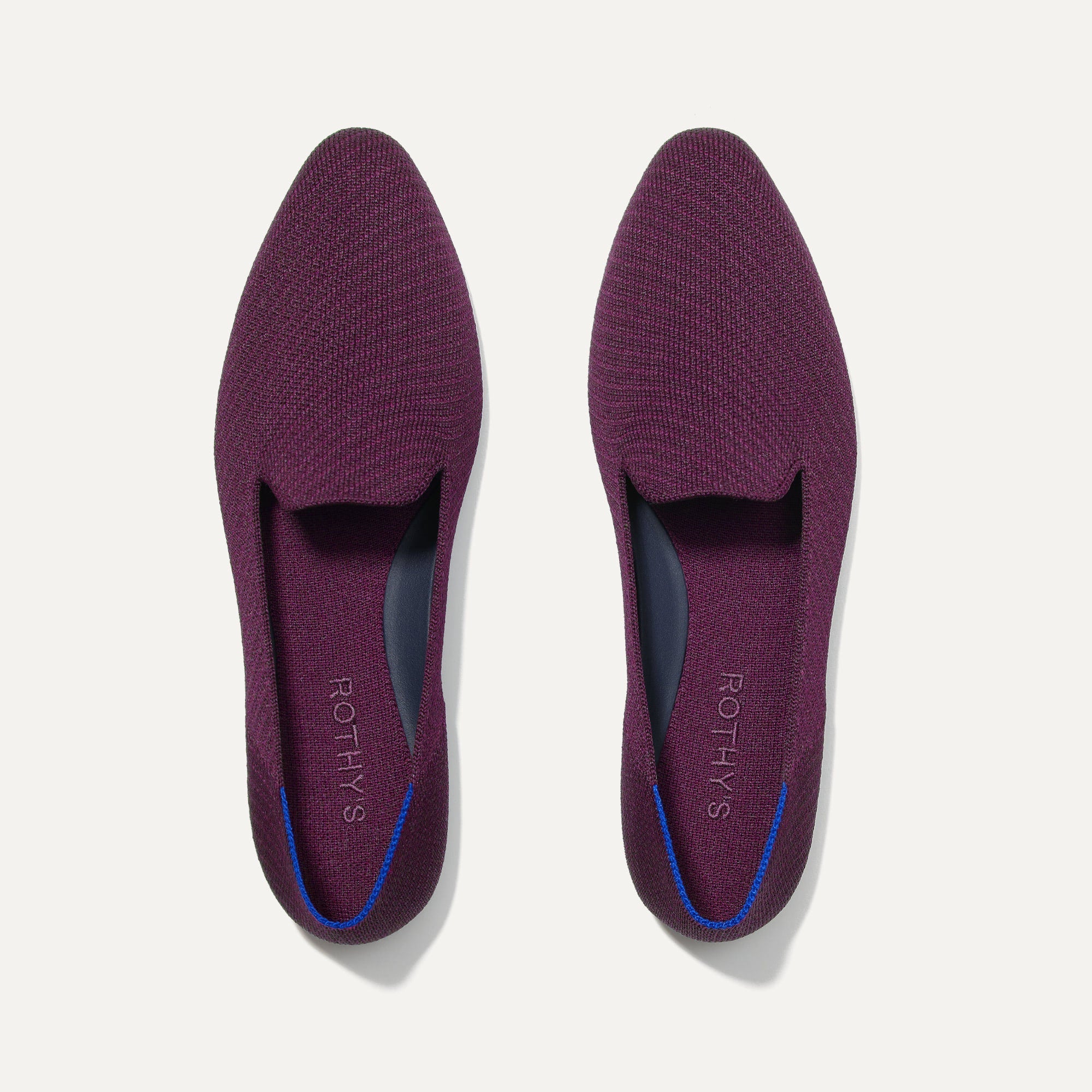 The Almond Loafer in Plum Twill shown from the top. 