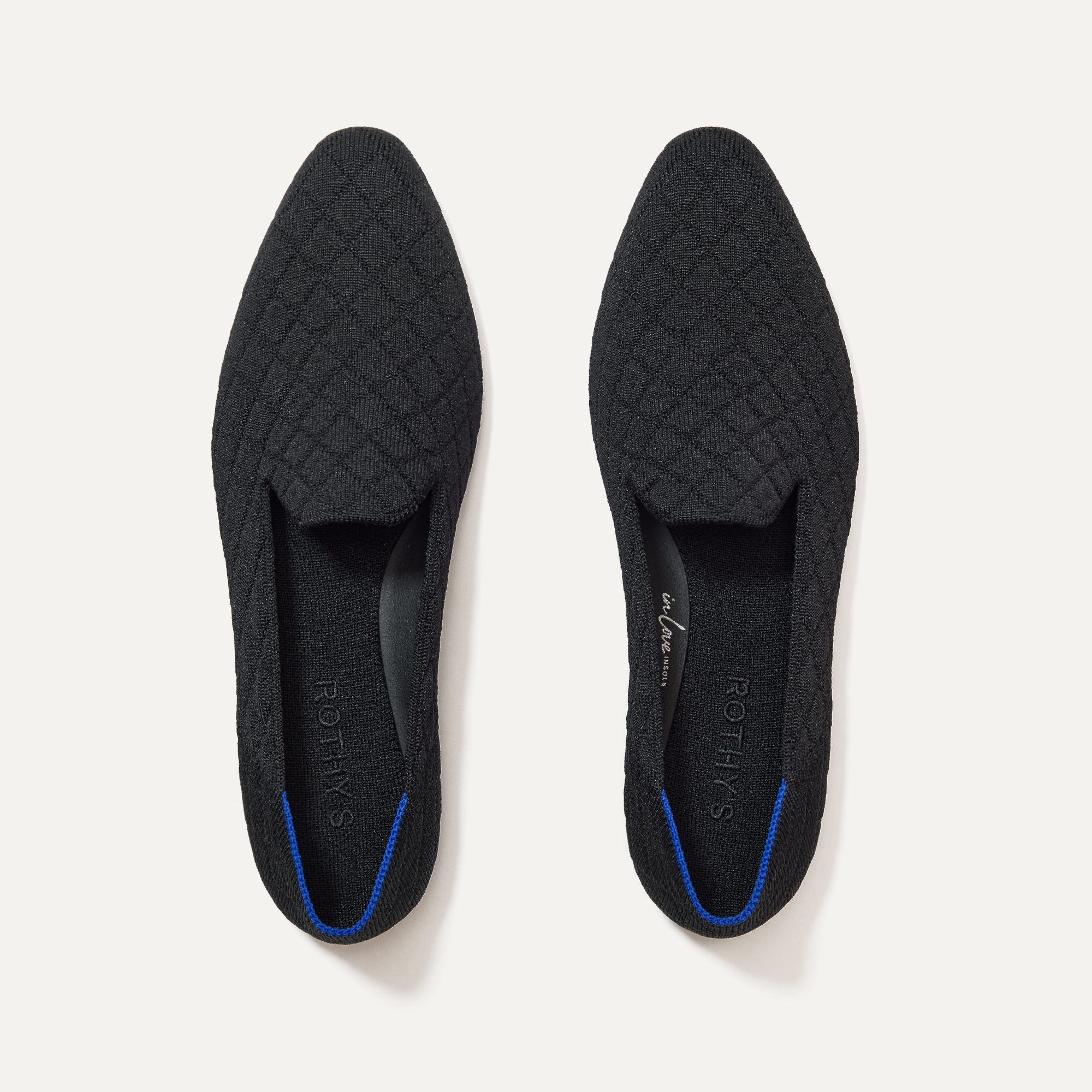 The Almond Loafer in Quilted Black shown from the top. 