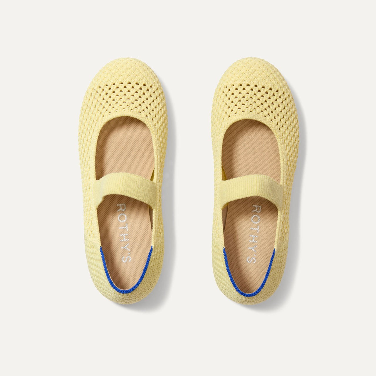 The Kids Mary Jane in Lemonade Open-Knit shown from the top.