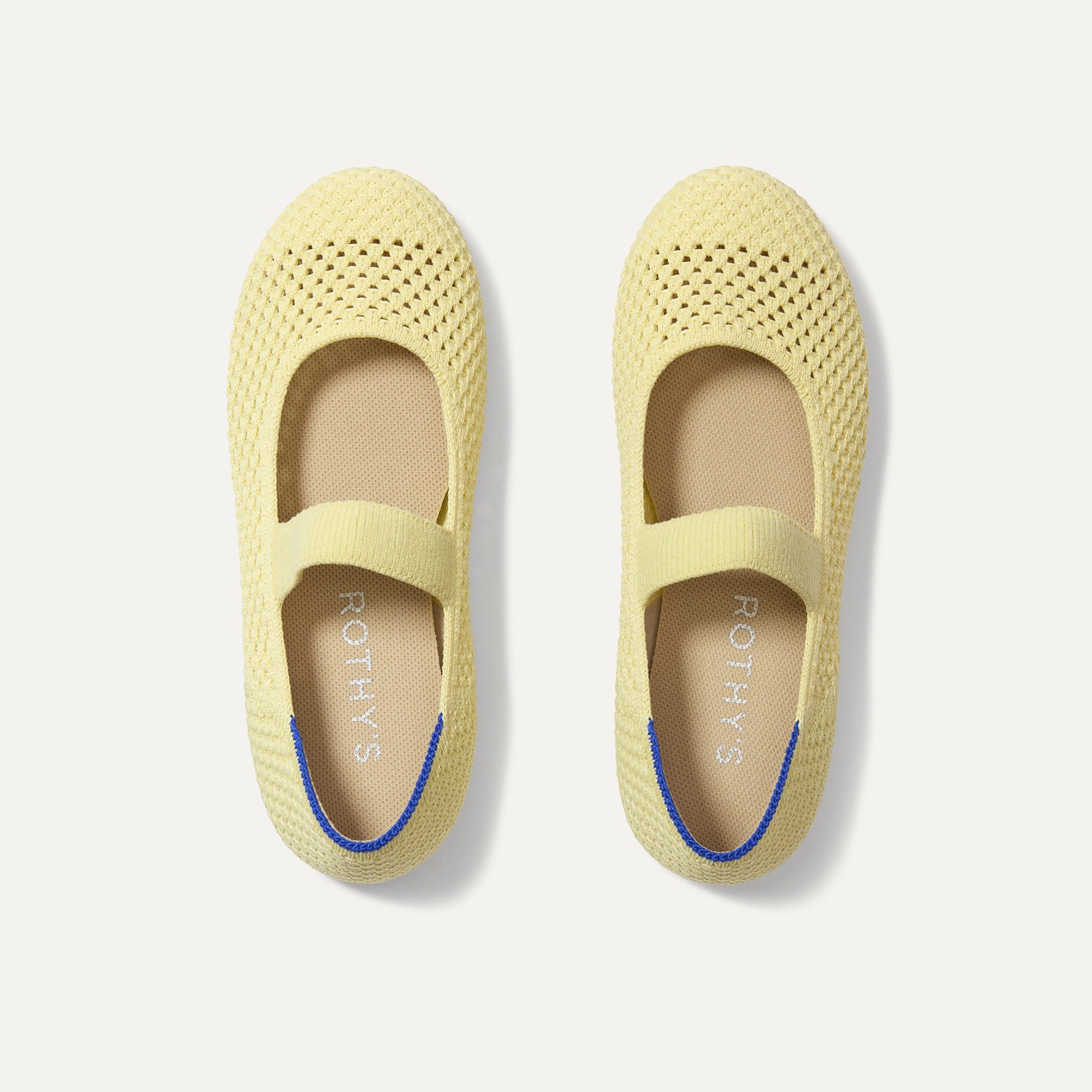 The Kids Mary Jane in Lemonade Open-Knit shown from the top.