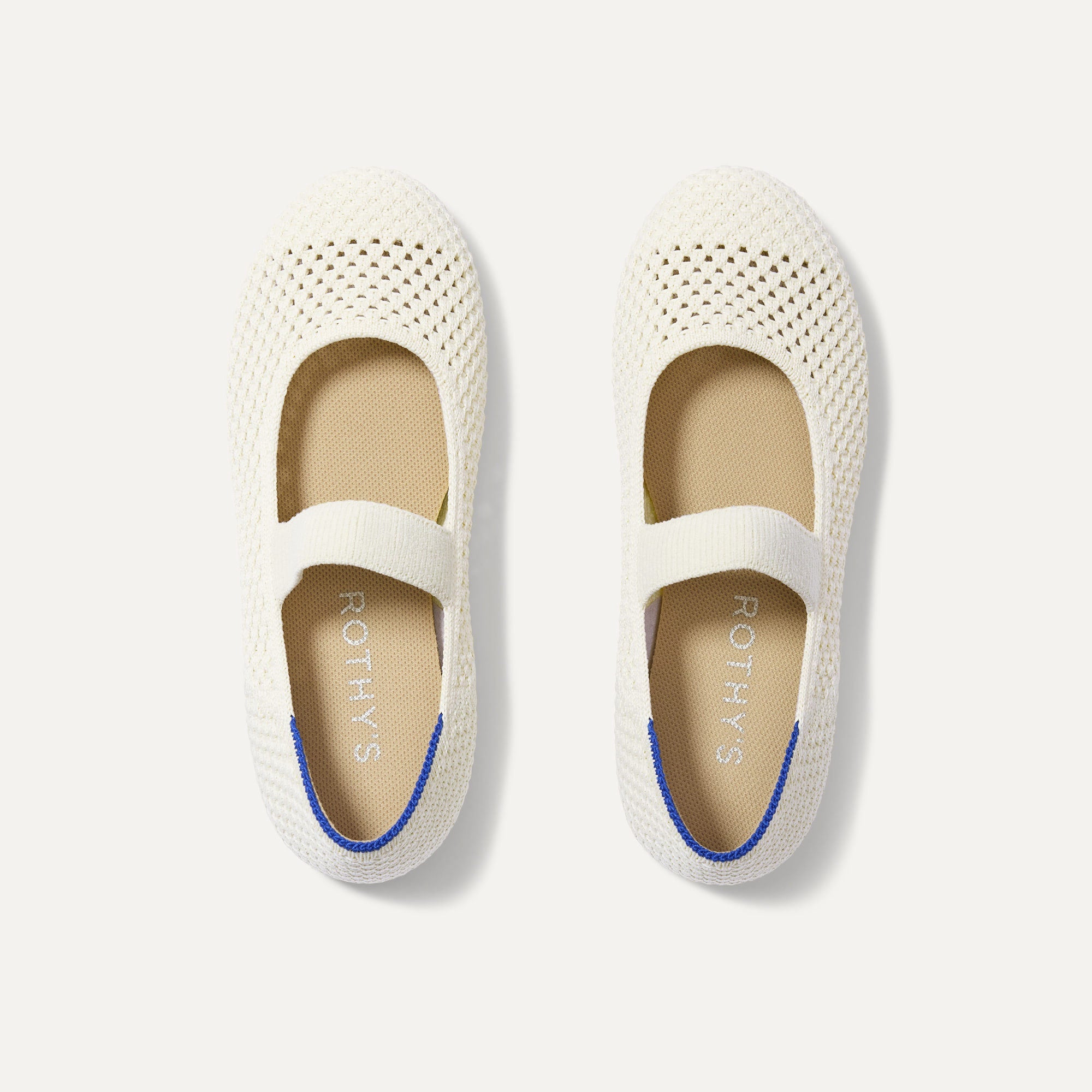 The Kids Mary Jane in White Open-Knit shown from the top.
