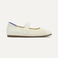 side | The Kids Mary Jane in White Open-Knit shown from the side.