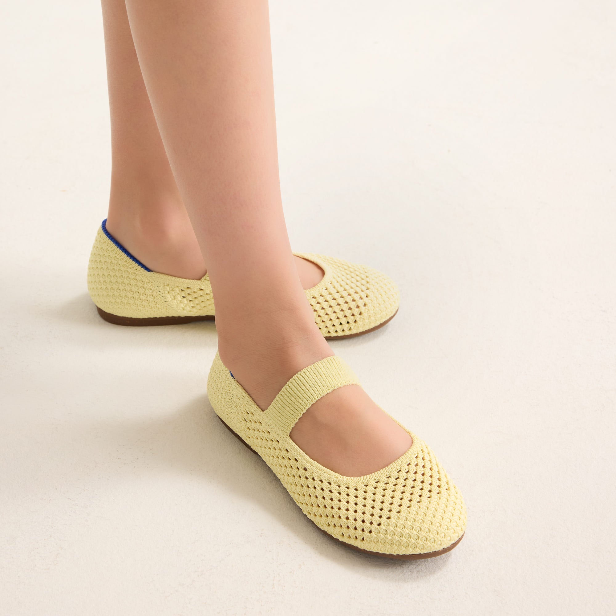 hover | Model wearing The Kids Mary Jane in Lemonade Open-Knit.