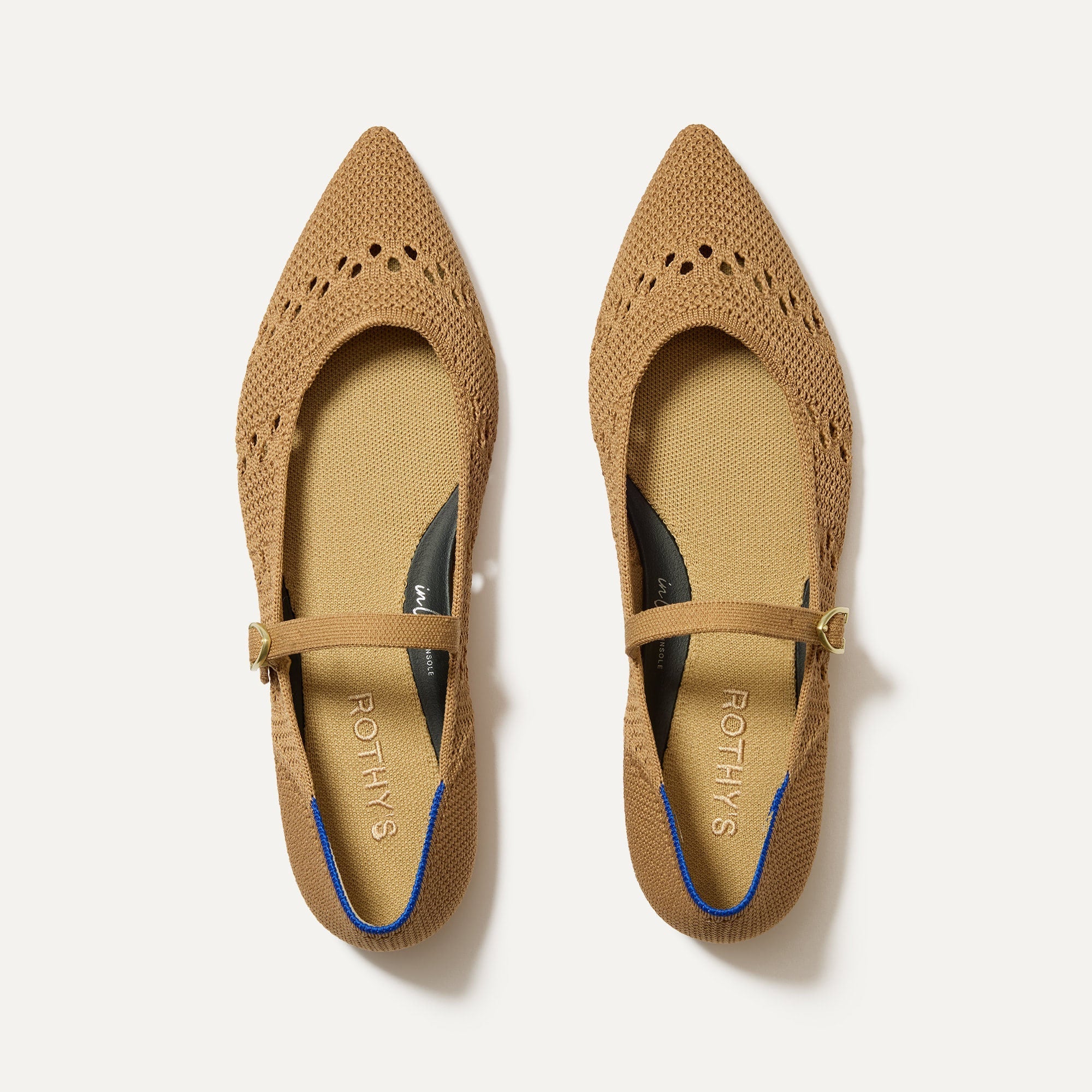 The Point Mary Jane II in Wren Crochet shown from the top. 