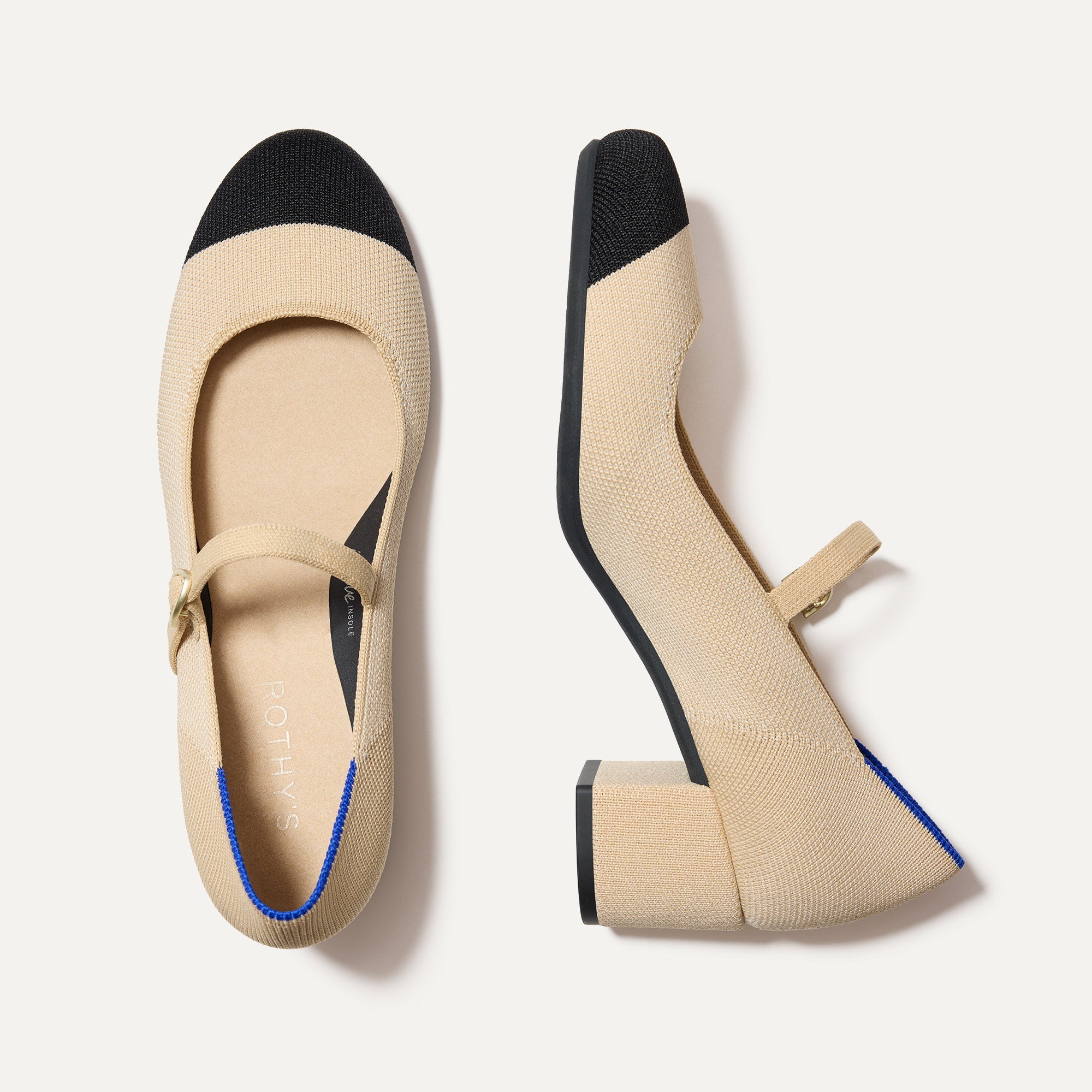 The Mary Jane Heel in Cream Captoe shown from the top.