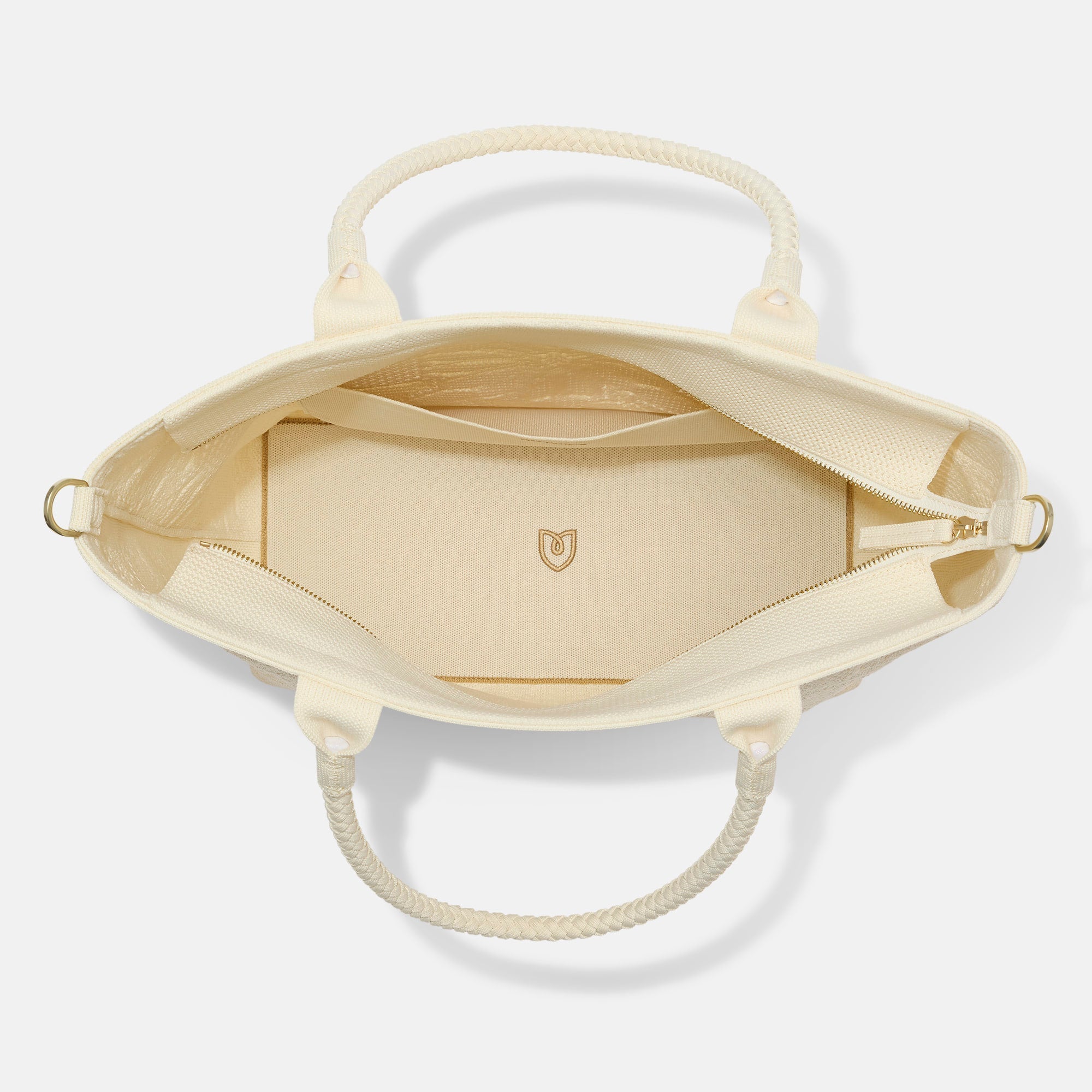 The Lightweight Zip Tote in Moonflower, shown from above with the interior exposed.