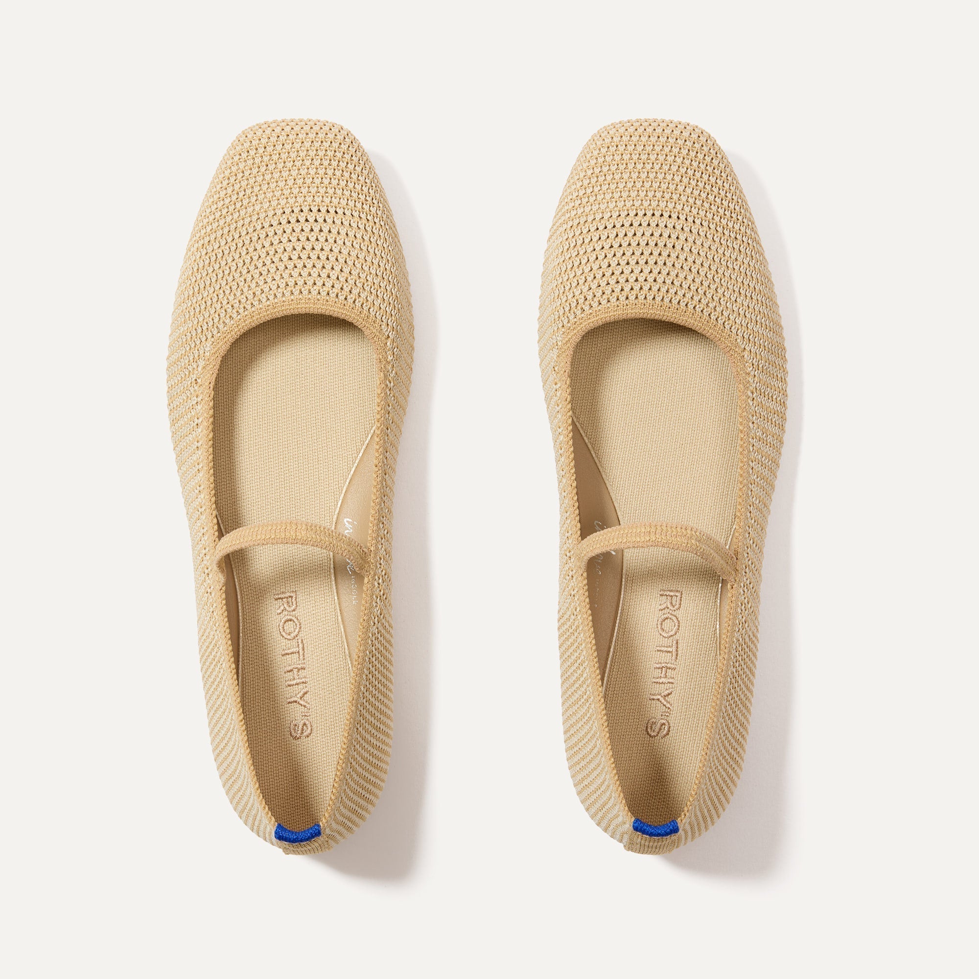 The Max Square Mary Jane in Cream Raffia-Knit shown from the top.