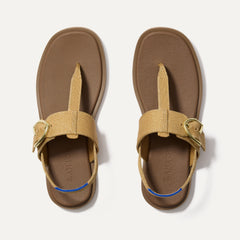 The T-Strap Sandal in Metallic Golden Sun shown from the top.