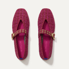 The Max Buckle Mary Jane in Berry Tweed shown from the top.