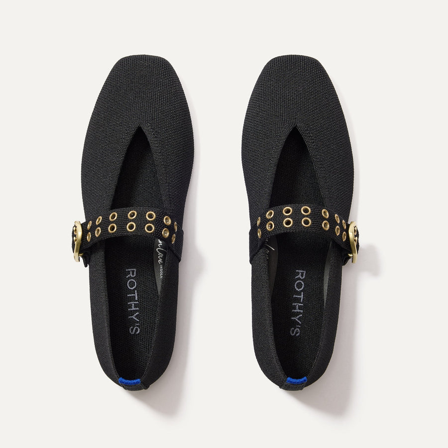 The Max Buckle Mary Jane in Black shown from the top.