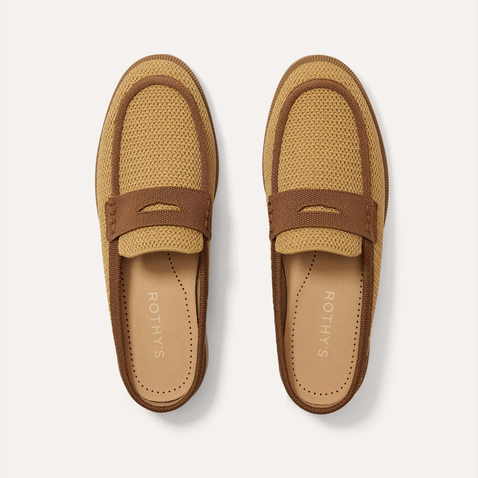 The Penny Loafer Mule in Wheat Raffia-Knit shown from the top.