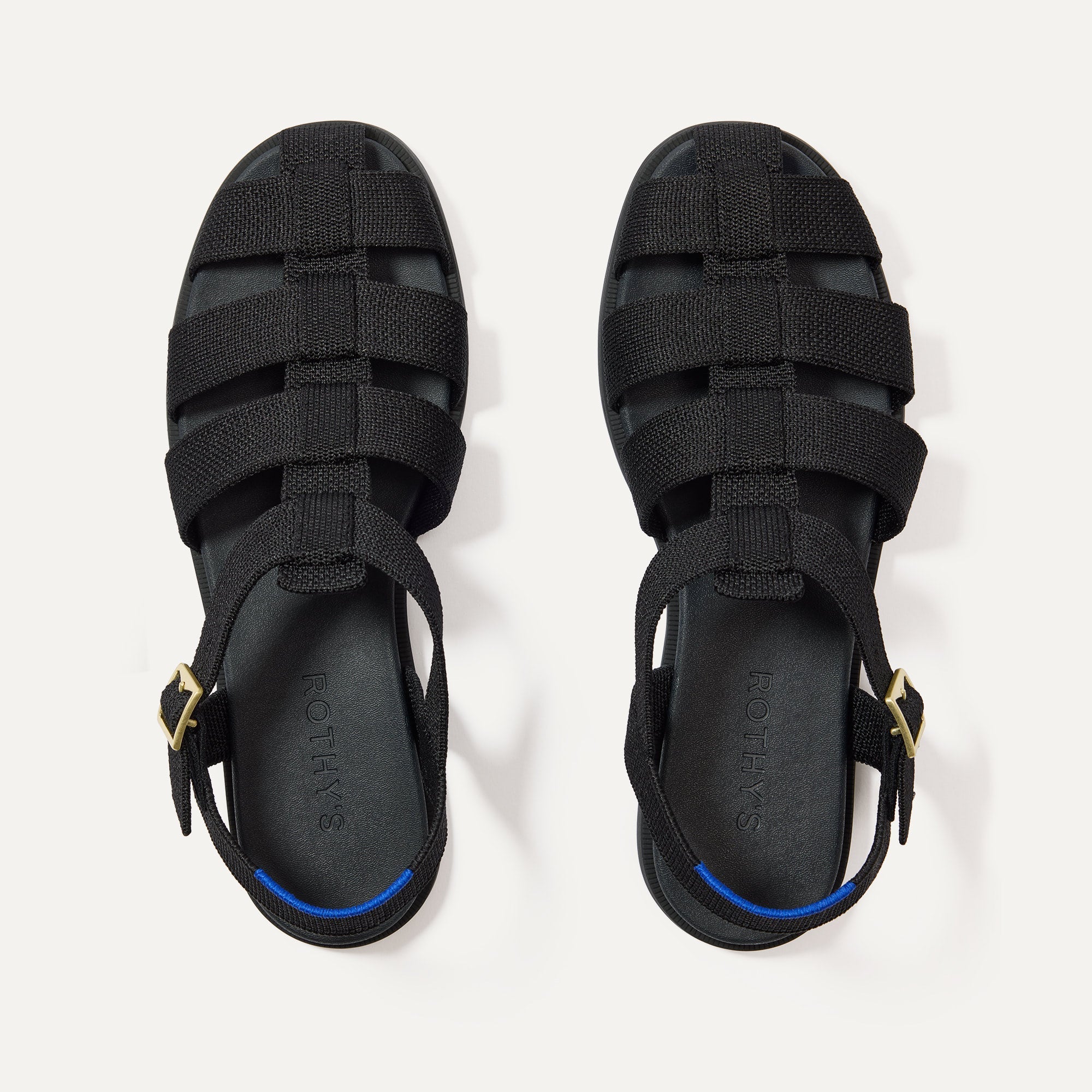 The Fisherman Sandal in Black shown from the top.