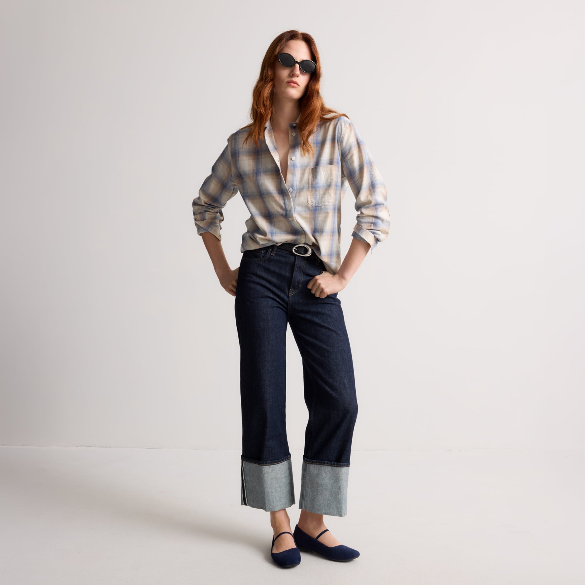 model | Alternate view of a model wearing The Max Square Mary Jane in ReVelvet Navy.