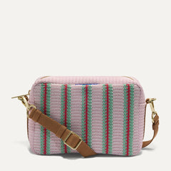 PDP | The Crossbody Camera Bag in  Watermelon Market Stripe, shown from the front. 