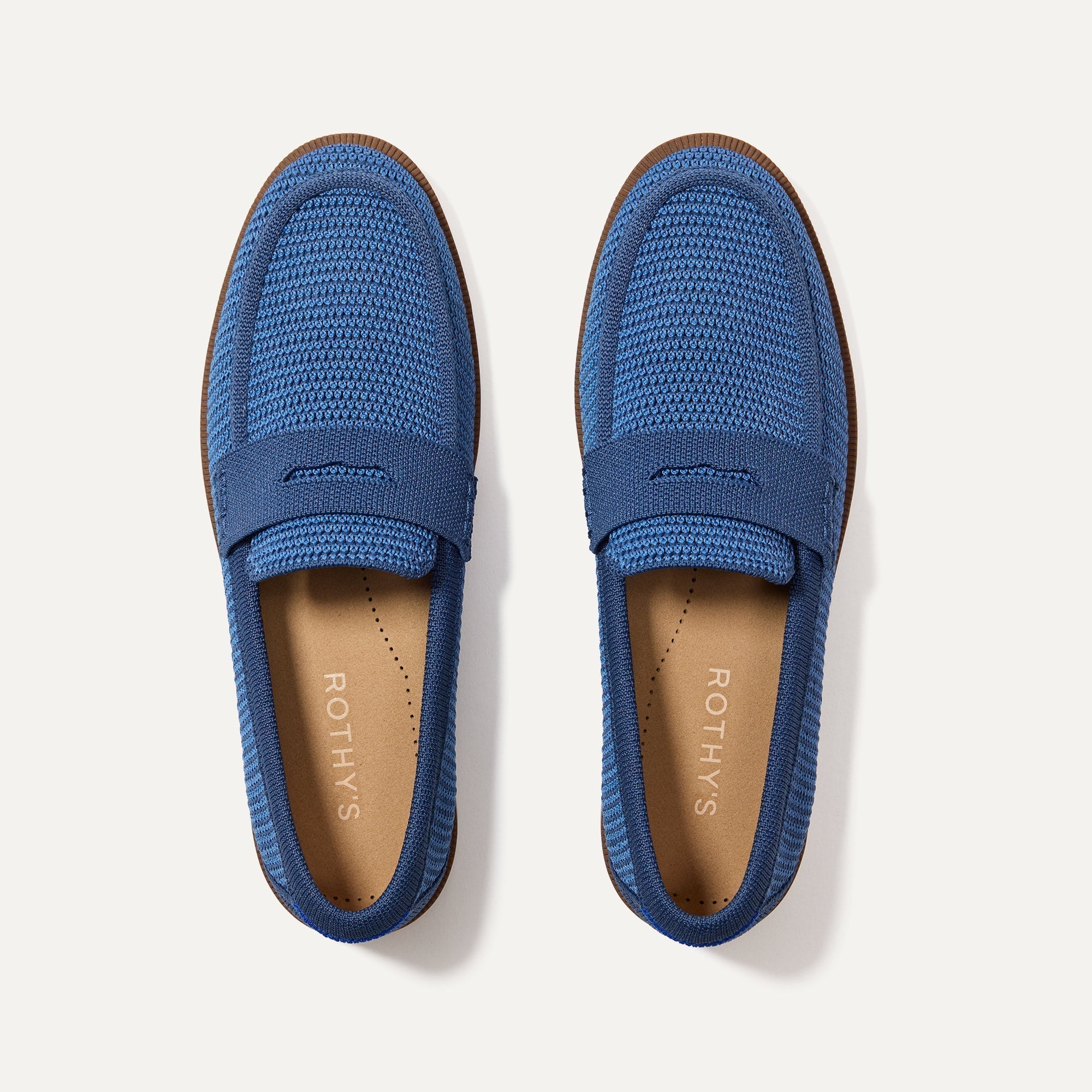 The Penny Loafer in Blue Raffia-Knit shown from the top. 