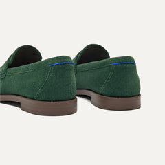 Close up of the heel of The Penny Loafer in ReVelvet Woodland. 
