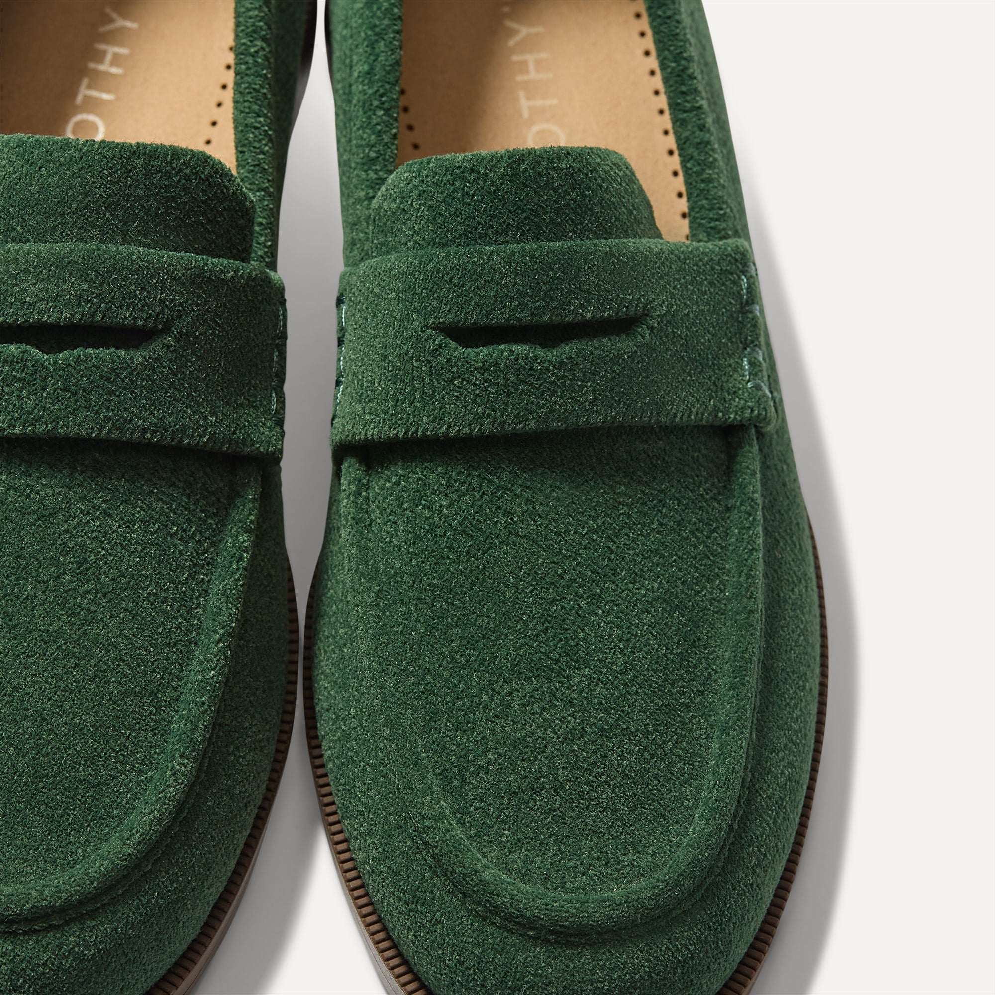 macro | Close up of the toe box and penny keeper of The Penny Loafer in ReVelvet Woodland.