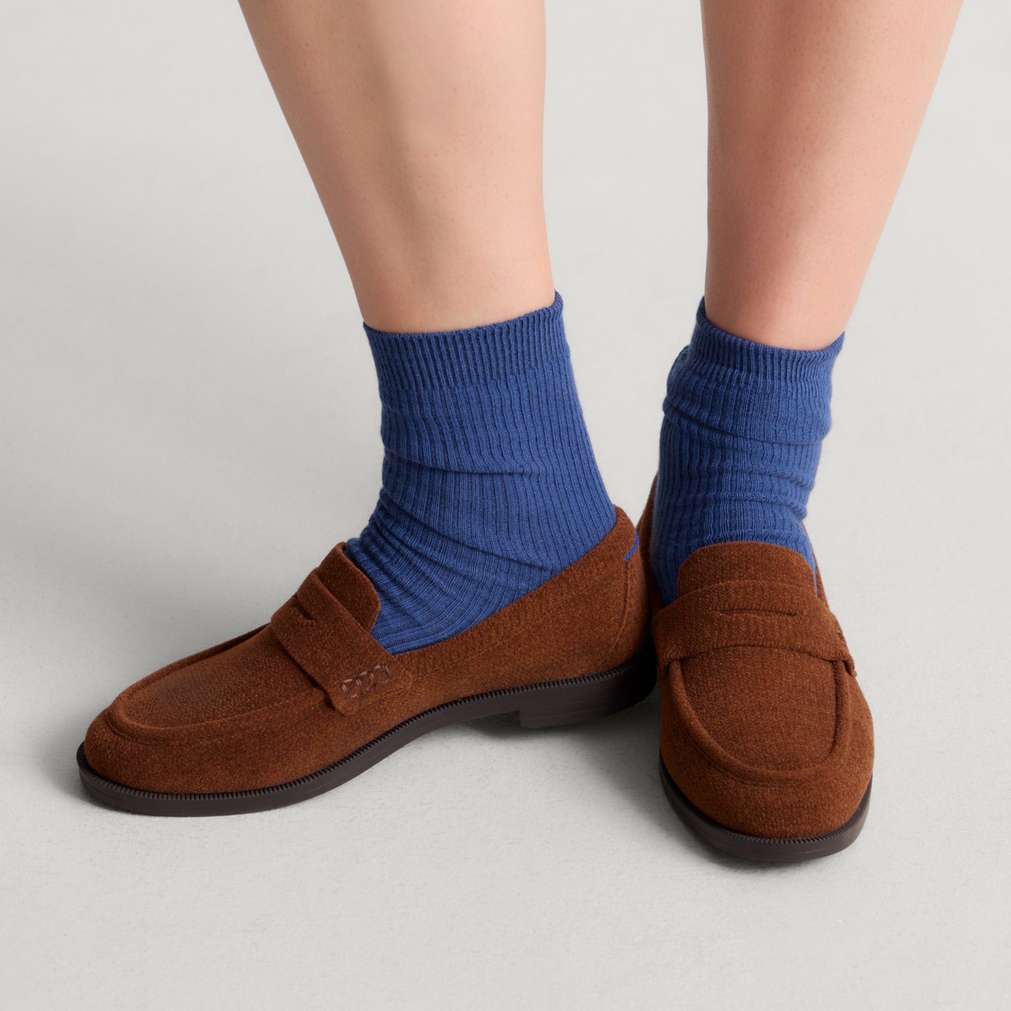 hover | Model wearing The Penny Loafer in ReVelvet Russet.