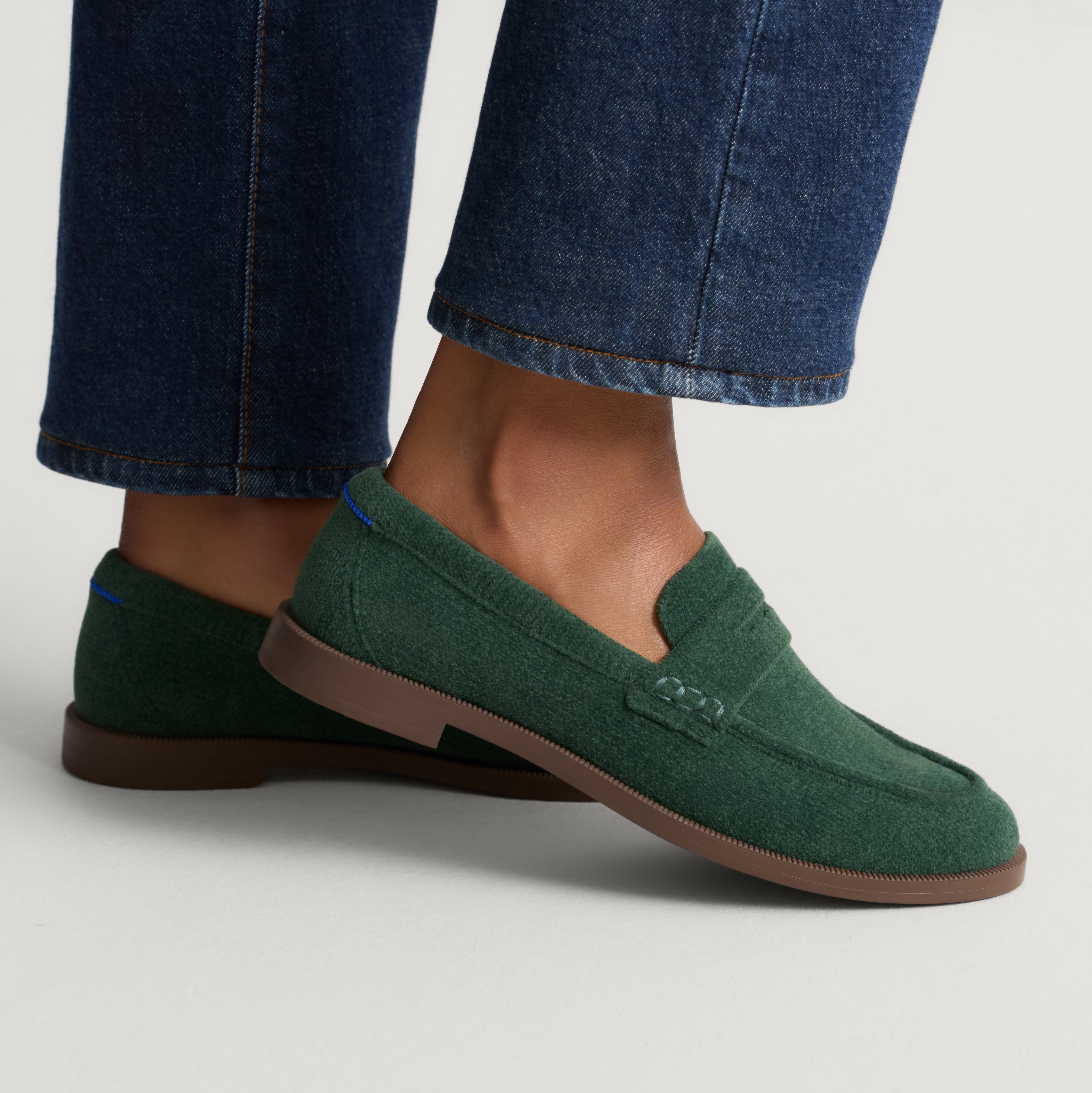 hover | Model wearing The Penny Loafer in ReVelvet Woodland. 