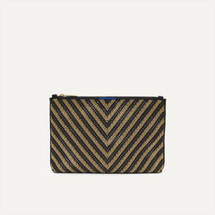 PLP |The Convertible Clutch in Toffee Chevron, shown from the front.
