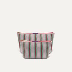 PLP |The Travel Pouch Set in Watermelon Market Stripe shown from the front.