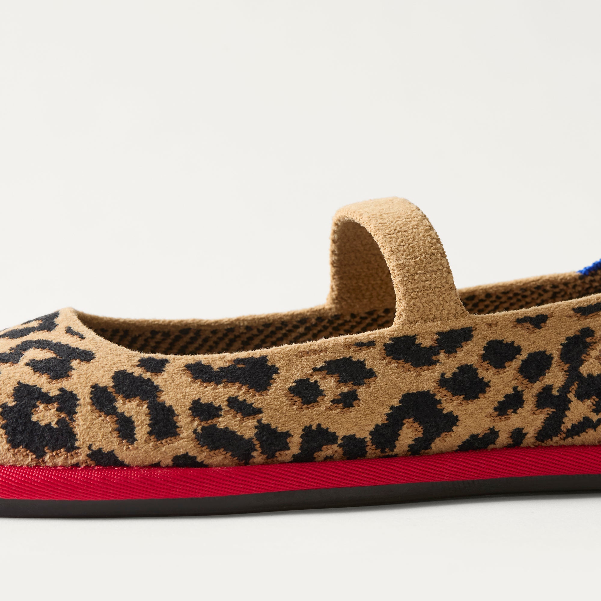 macro | The vamp and top strap of The Cruiser Mary Jane in ReVelvet Cherry Cat. 