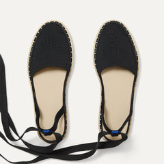 Overlay:: Removable ankle straps! | Alt:: The D'Orsay Espadrille in Black shown from the top.