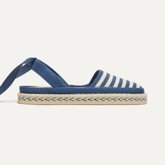 side | The D'Orsay Espadrille in Deep Sea Stripe, shown from the side.