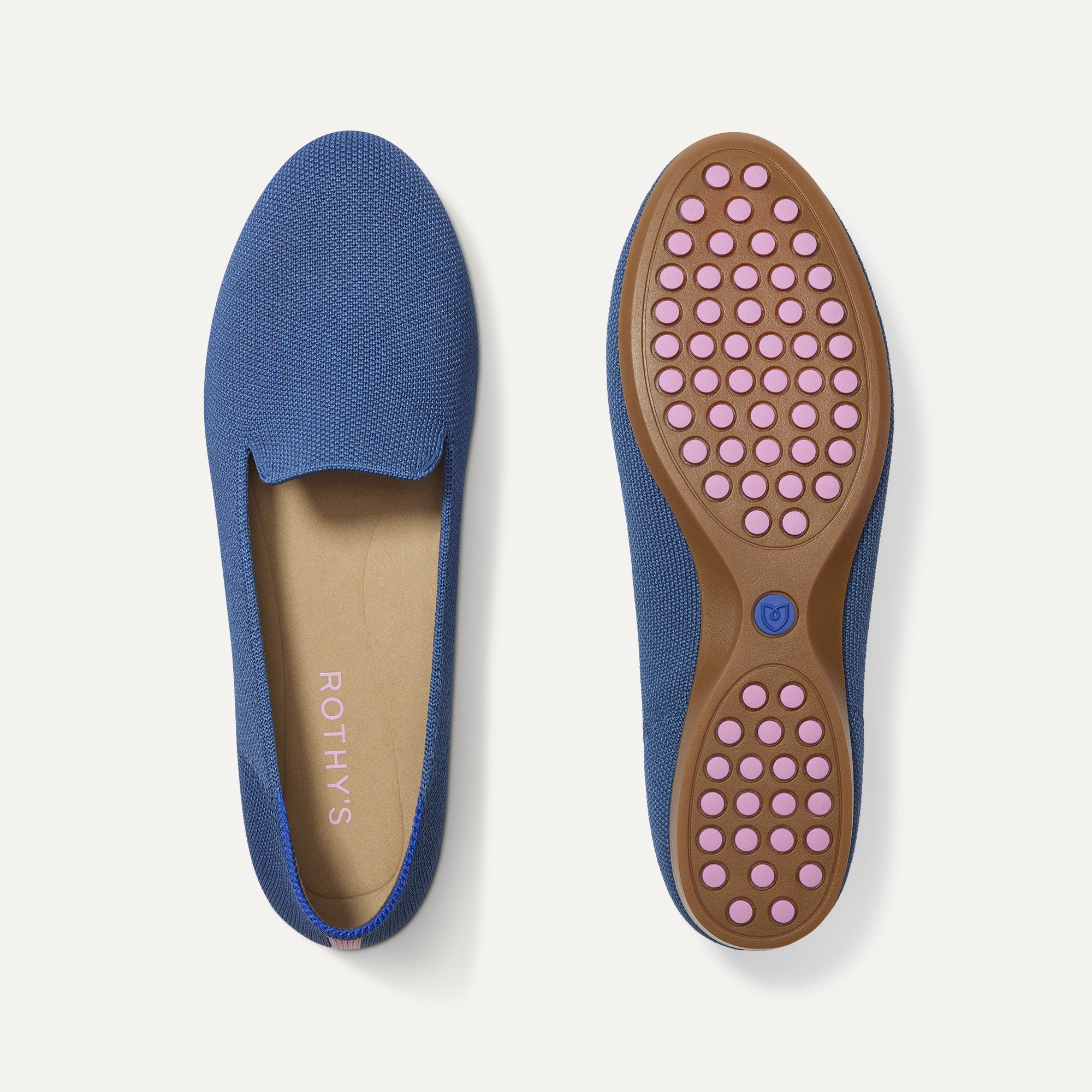 PLP |The Daily Loafer in Blue Trench shown from the top with one shoe showing the outsole. 
