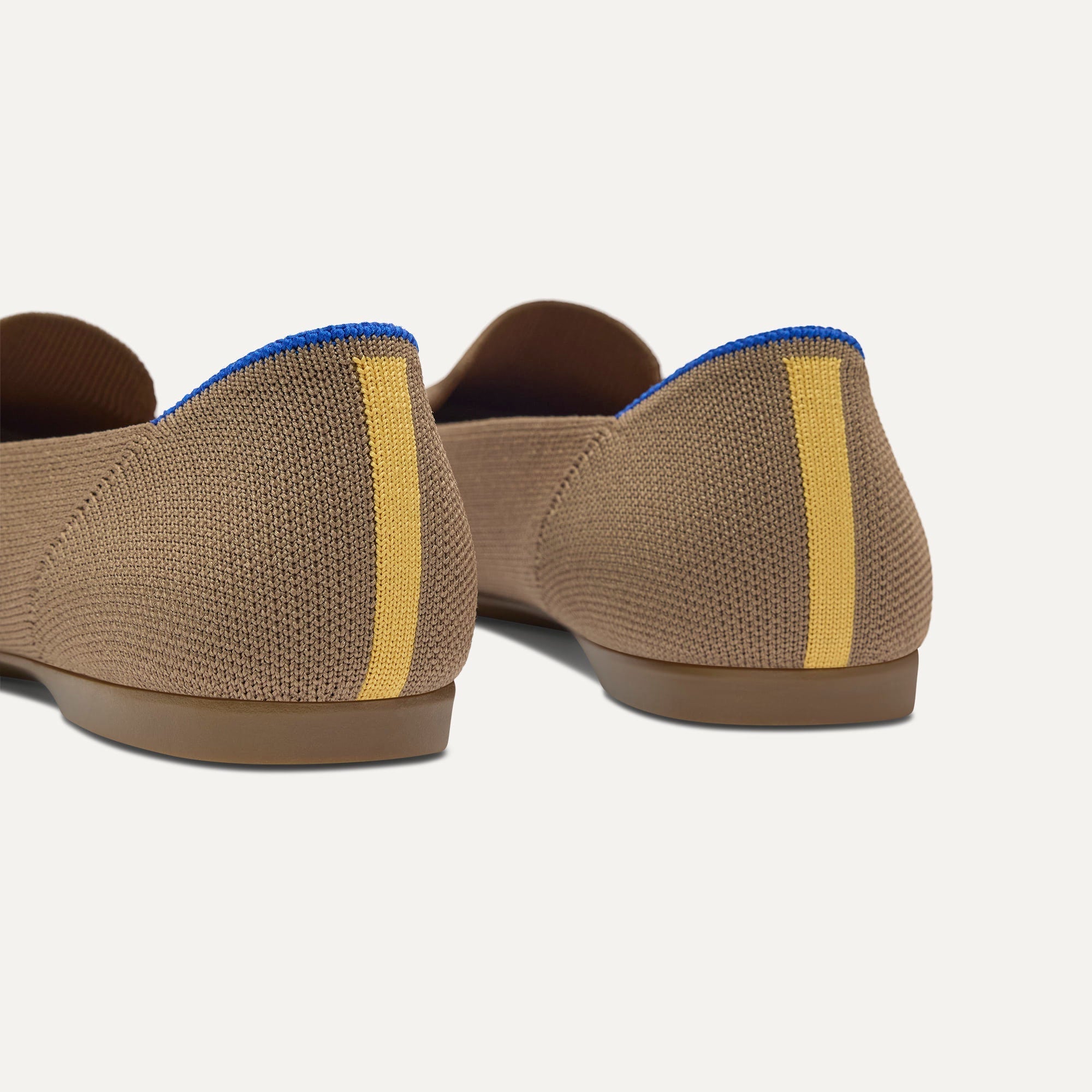 Close up of the heel of The Daily Loafer in Portobello, with Rothy's signature blue halo. 