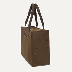 The Classic Tote in Cinnamon Open Knit, shown from the side.