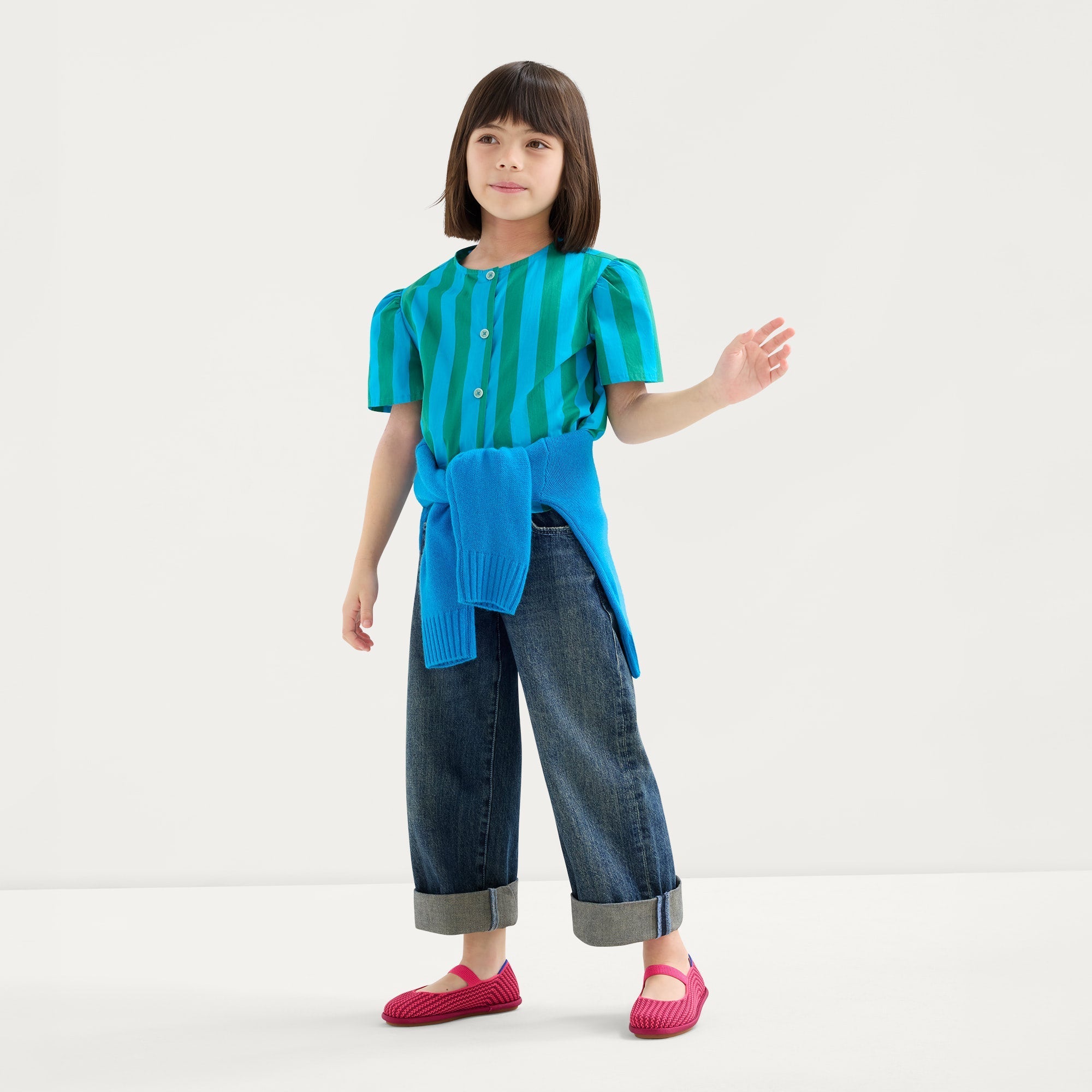 model | Alternate of Child wearing The Mini Mary Jane in Raspberry Stripe.