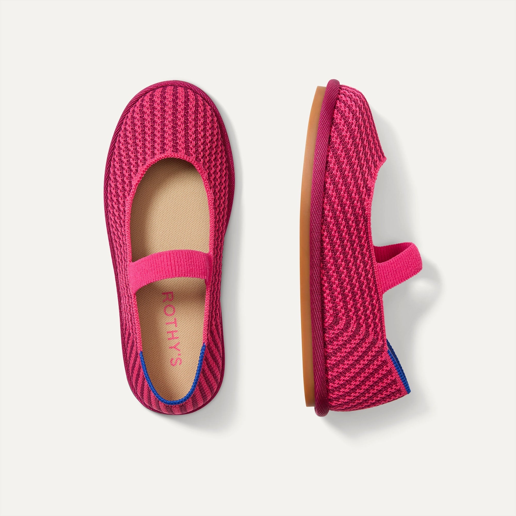 The Mini Mary Jane in Raspberry Stripe shown from the top.