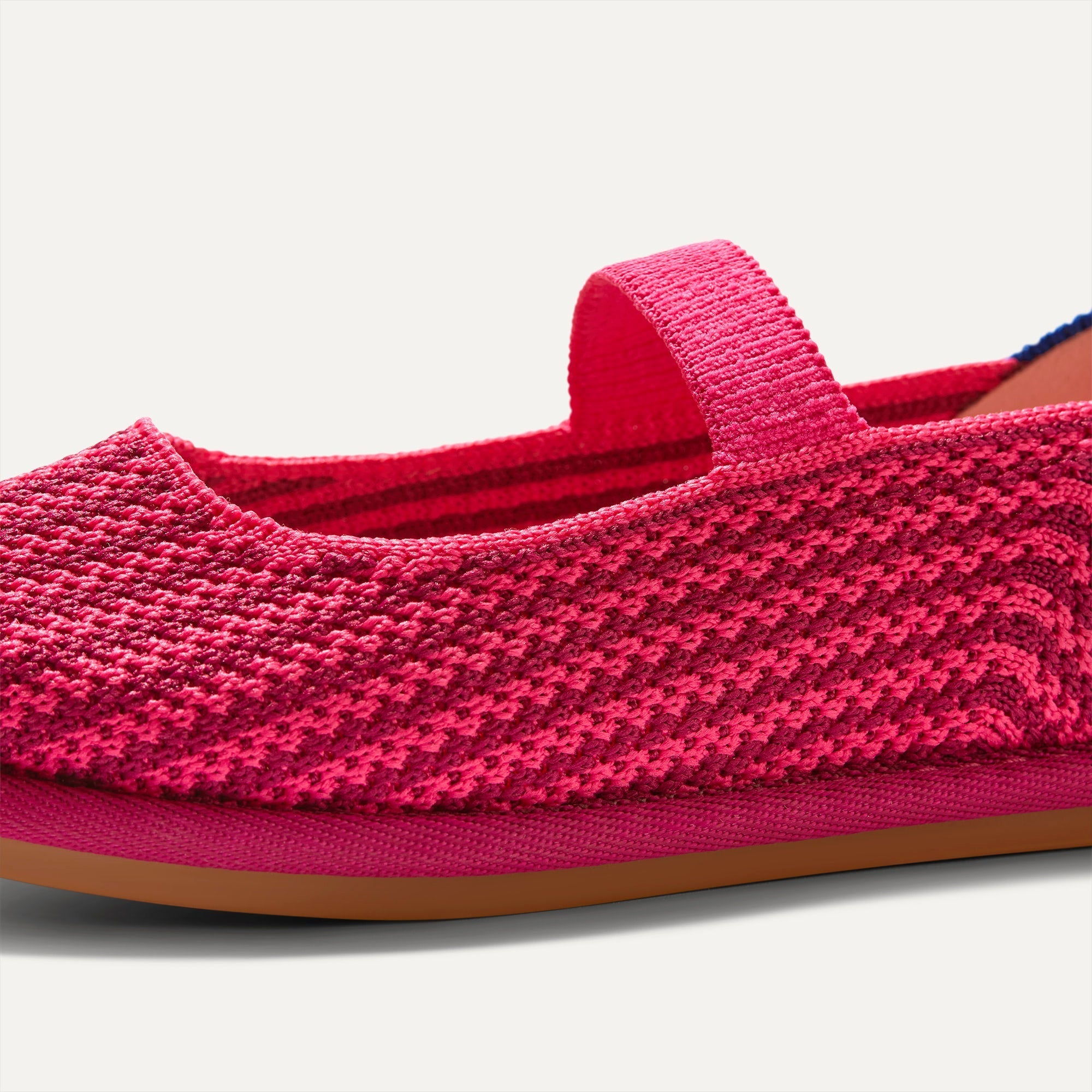 Close up of the toe and vamp The Mini Mary Jane in Raspberry Stripe