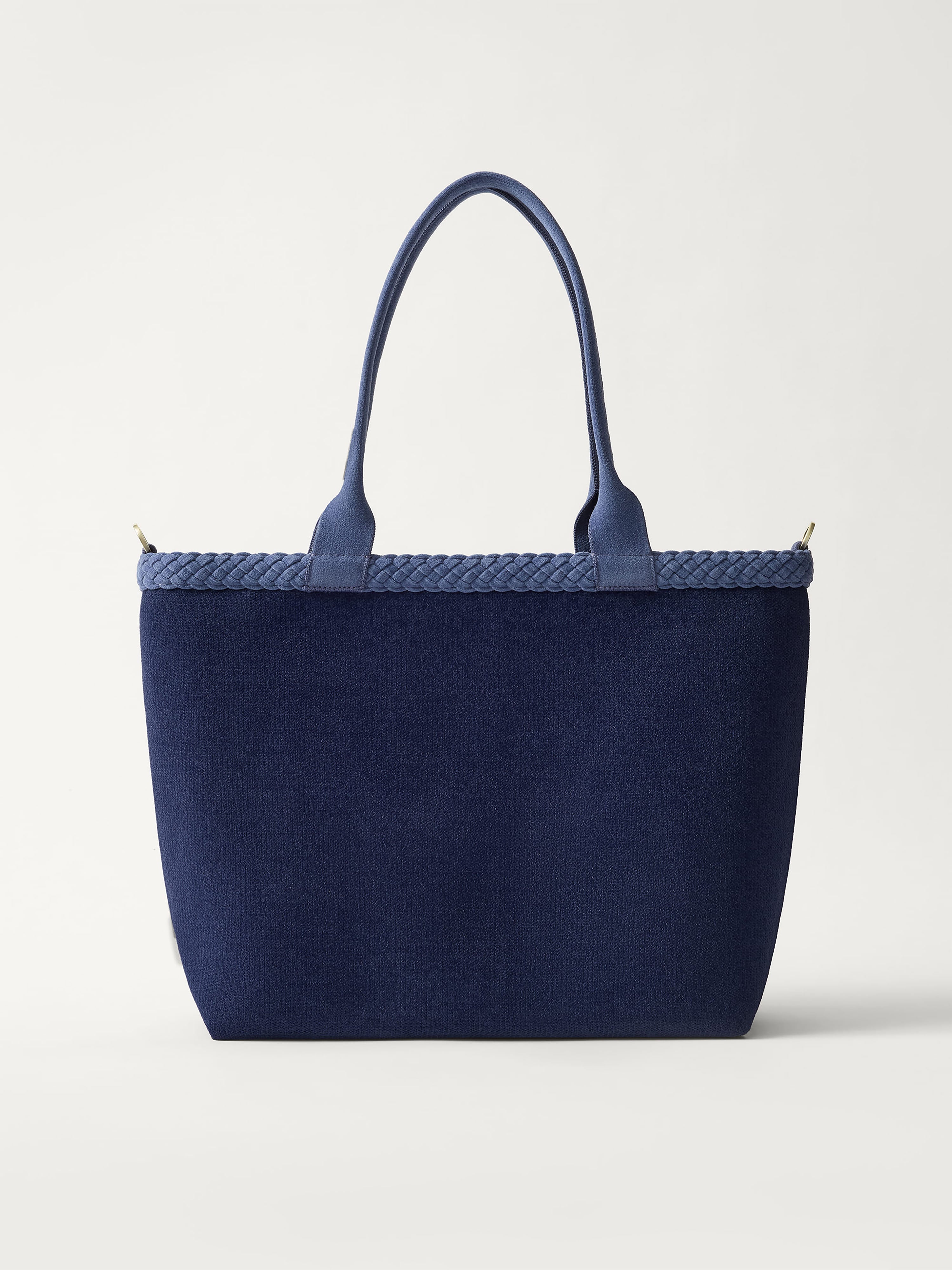 PLP | The Lightweight Zip Tote in ReVelvet Deep Navy shown from the front.