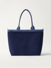 PLP | The Lightweight Zip Tote in ReVelvet Deep Navy shown from the front.