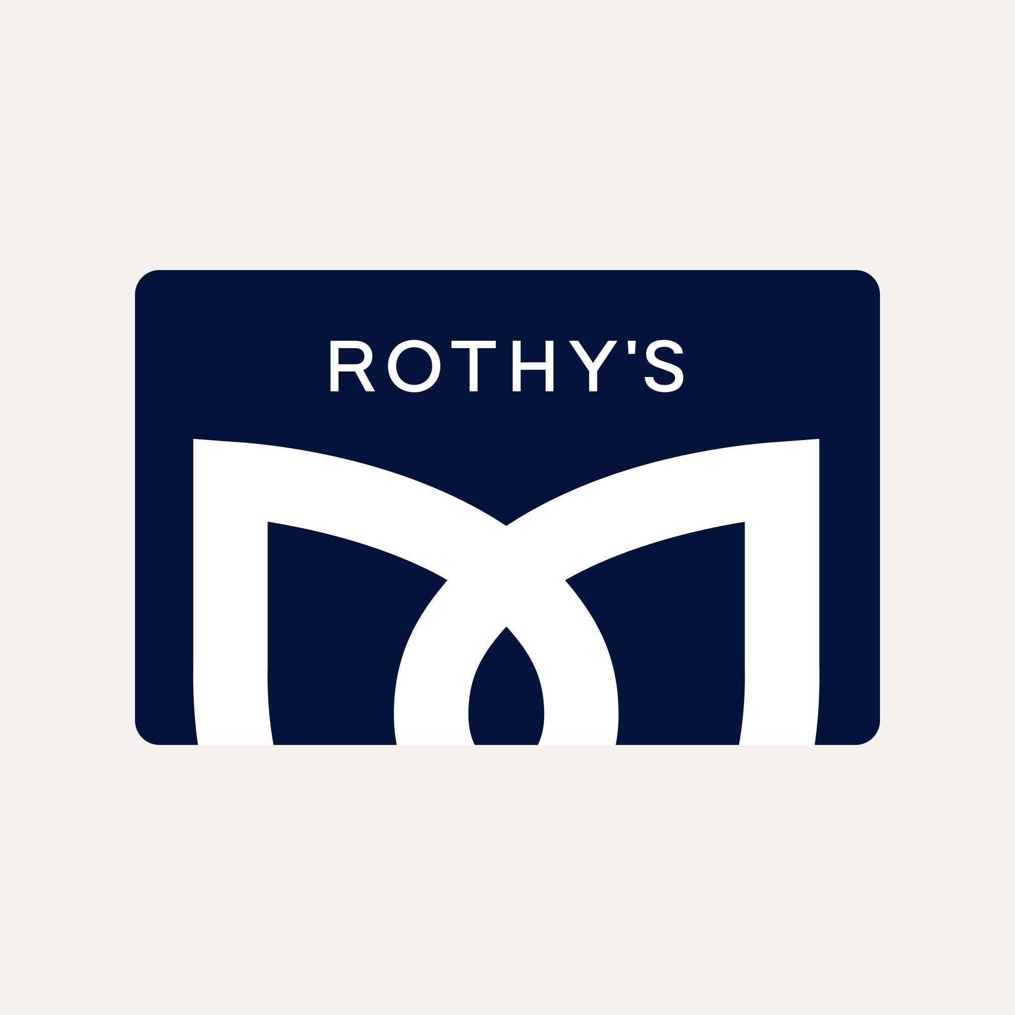 An image of a virtual gift card with a indigo paper cardboard background behind a white signet and a Rothy's logo.