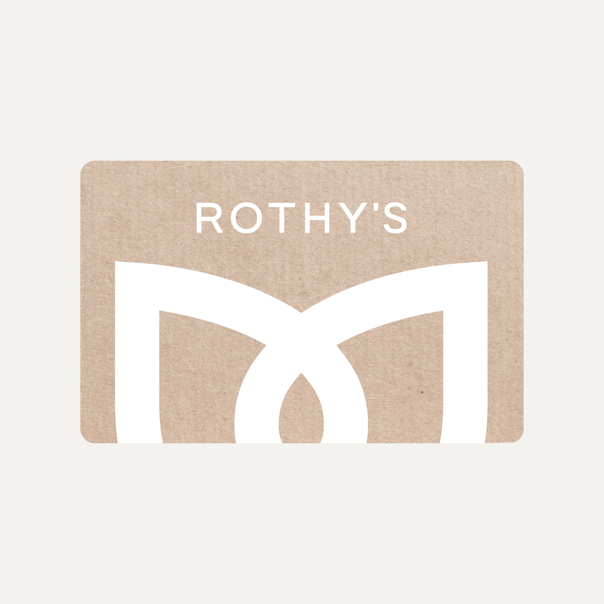 An image of a virtual gift card with a Sand paper cardboard background behind a white signet and a Rothy's logo.